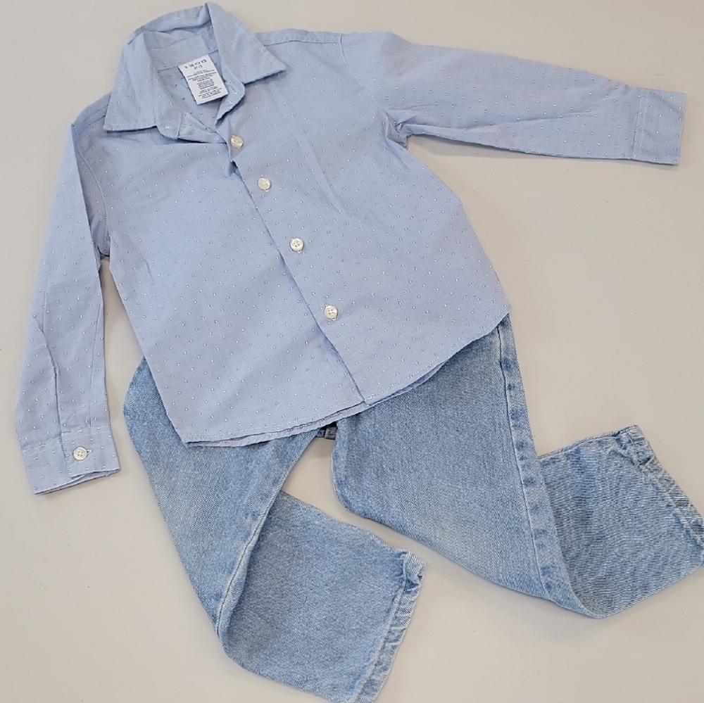 Izod Light Blue Button Down Kids Shirt 3t & Wrangler Jeans 4t
